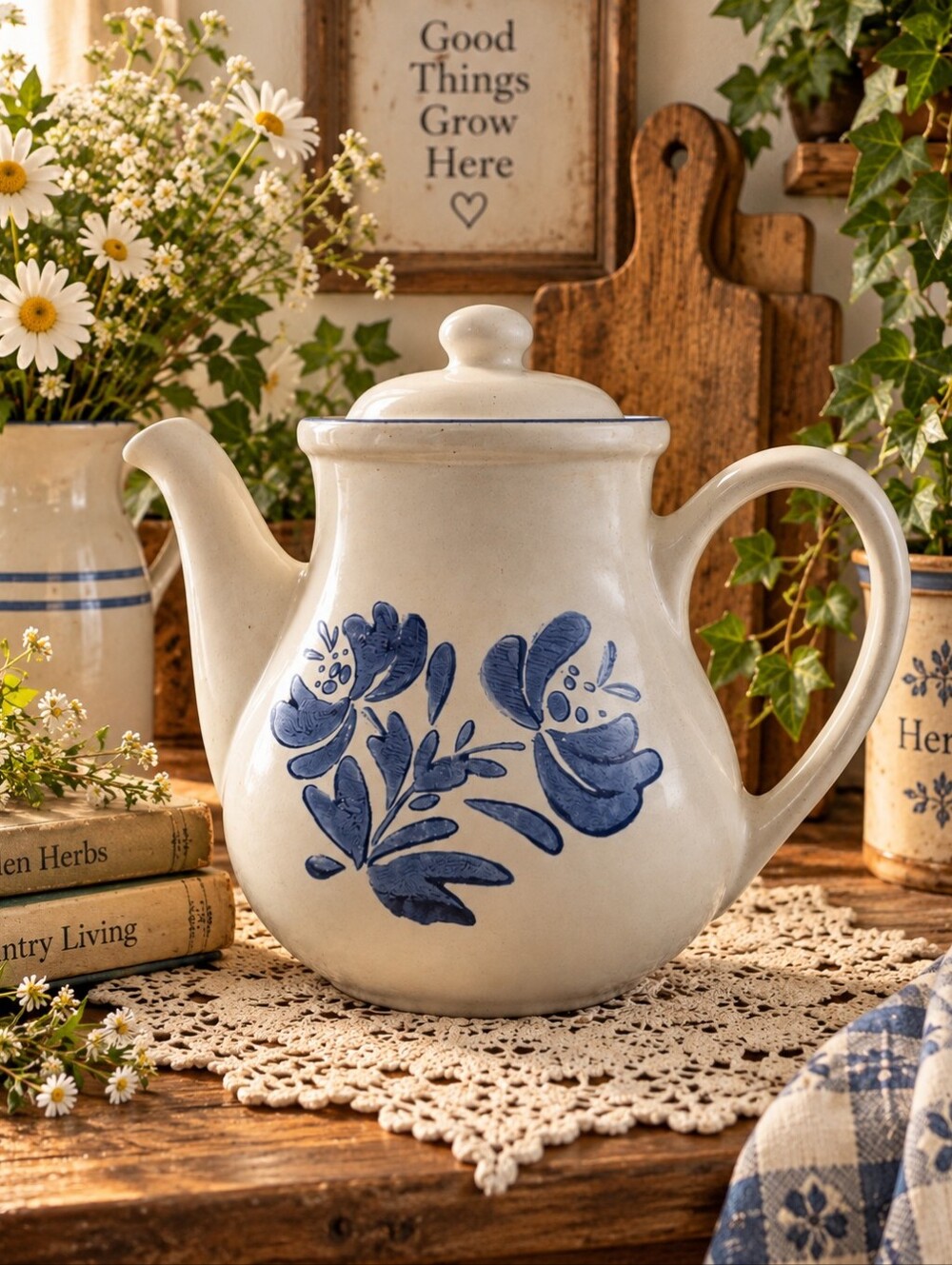 Pfaltzgraff Stoneware Yorktowne Coffee/Tea Pot 48 ozPitcher W/Lid VINTAGE -1980s